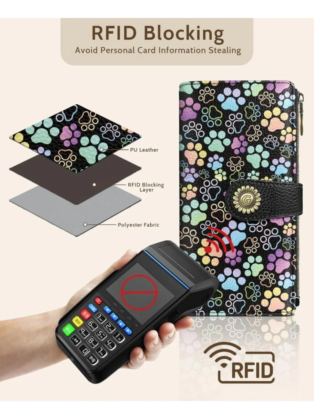Cute Puppy Dog Paw Wallet for Women | RFID Blocking Bifold, 11 Card Slots